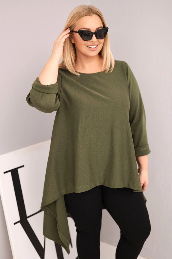 Women's Plus Size cotton tunic with an asymmetrical cut khaki