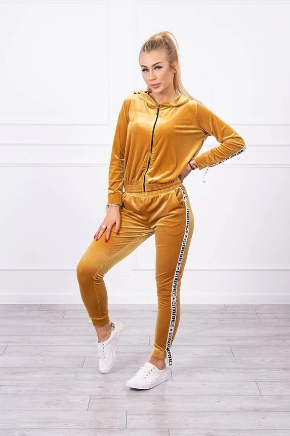 Velor set with decorative stripes mustard