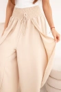 Women’s viscose wide-leg trousers with a shirred waistband beige