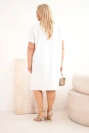 Damen Plus Size Baumwollkleid mit Brosche und Ausschnitt weiß