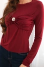 Women's fitted viscose blouse with draping and brooch burgundy