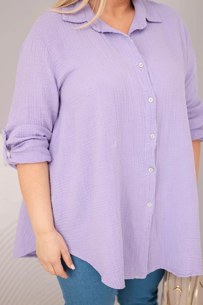 Koszula bawełniana muślinowa Plus Size fioletowa