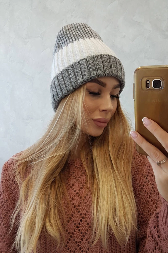 Bojana Fleecemütze K265 grau+weiß