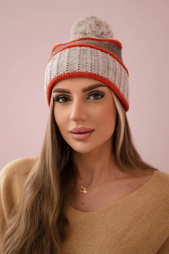 Dámská čepice Kinga K297 beige+mocca+red