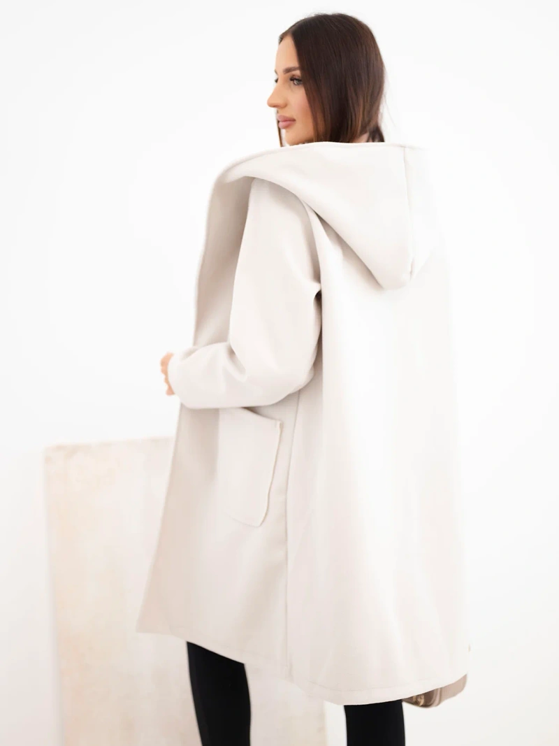 Women's coat with a hood and large pockets light beige