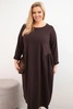 Damenkleid Plus Size aus Baumwolle mit langen Ärmeln und Raffung in der Taille braun