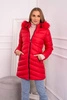 Quilted winter jacket with a hood and fur red