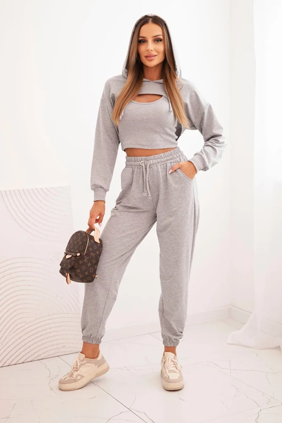 3-teiliges Baumwollset grau