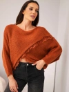 Damen Pullover asymmetrisch mit Spitzenbesatz rostfarben