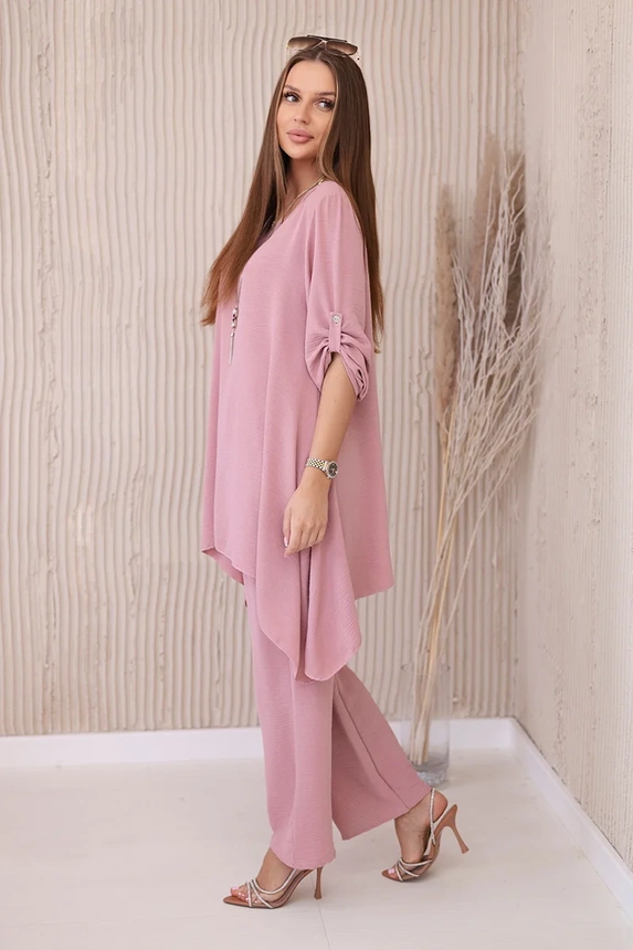 Set of blouse + pants with pendant powder pink