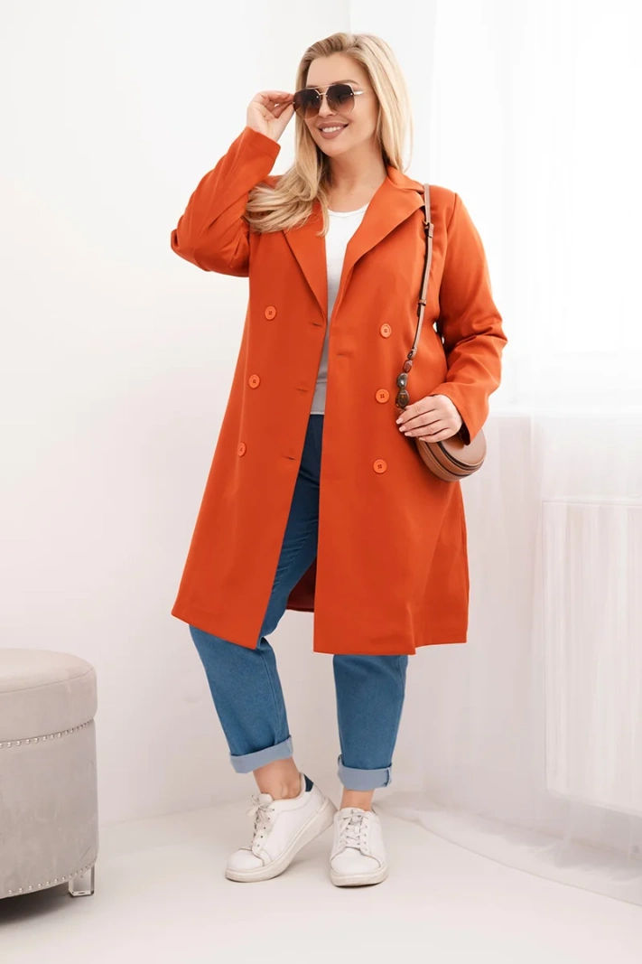 Damenmantel Plus Size mit Reverskragen zweireihig rot