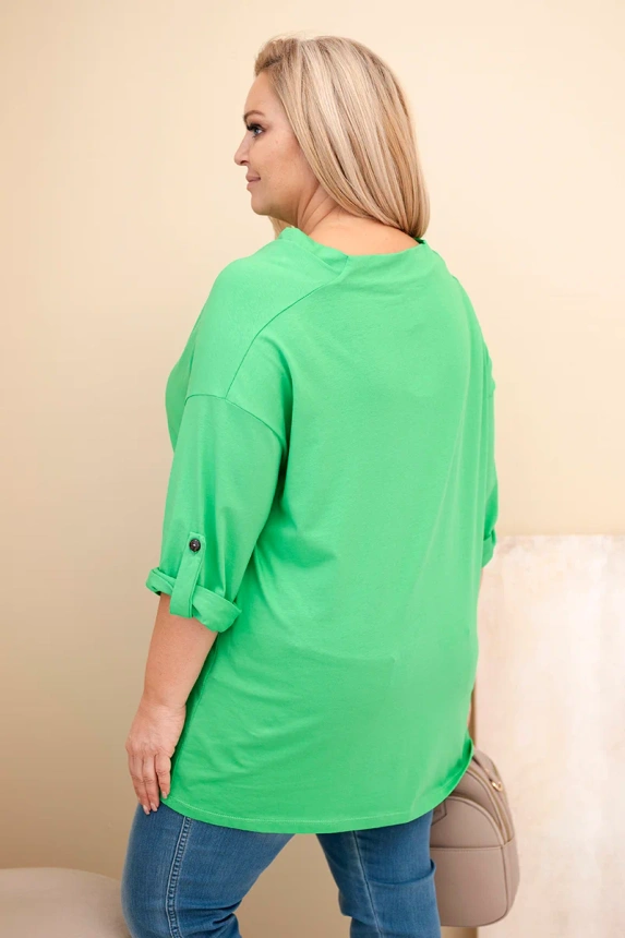 Moteriška Plus Size marškinėliai su medvilne, laisvo kirpimo, vandens iškirpte šviesiai žalia