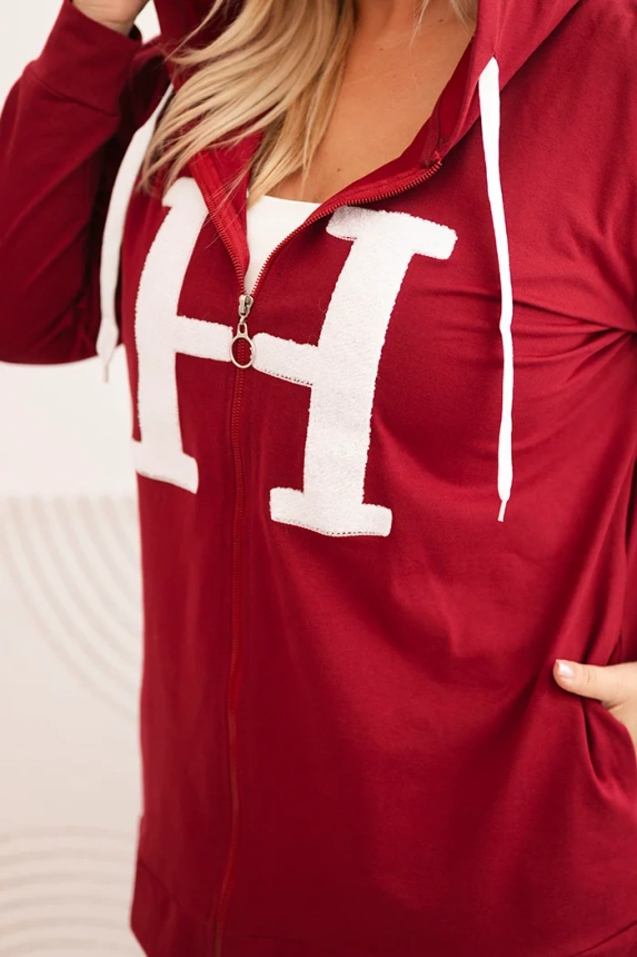 Damen Hoodie Plus Size aus Baumwolle mit großem H burgunderrot