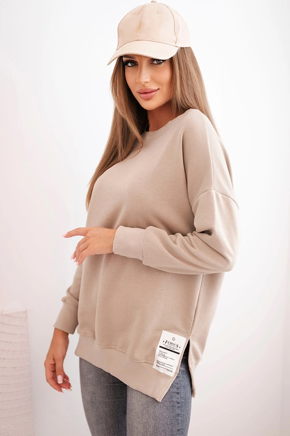 Dámska oversize mikina s dlhým rukávom svetlo béžová