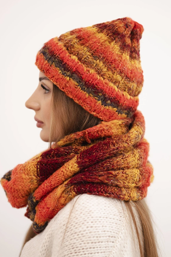 Women's winter set with mohair hat and scarf K501 red