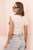 Women's ribbed blouse with gathering and ruffle powder pink