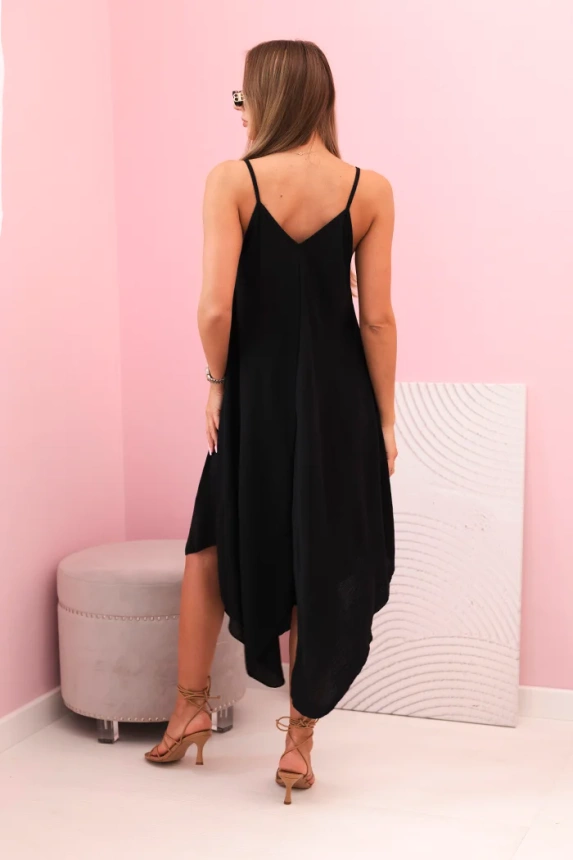 Damenkleid mit ausgestellten Trägern und asymmetrischem Saum schwarz