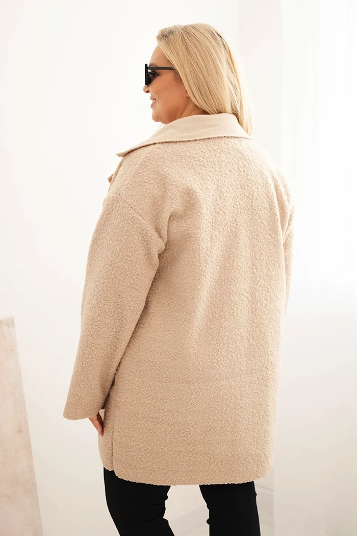 Plus Size women's coat with wool and pockets in beige