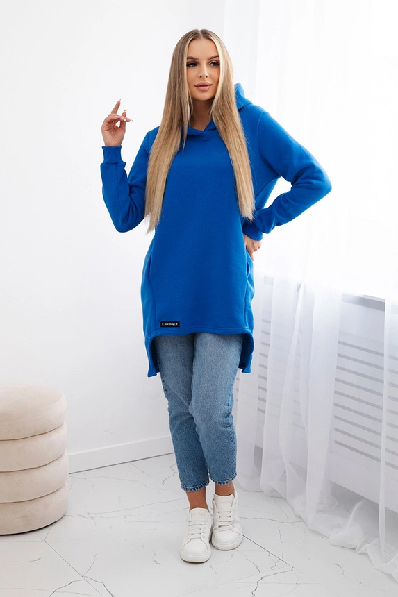 Warm-up Bluse mit längerem Rücken kornblumenblau