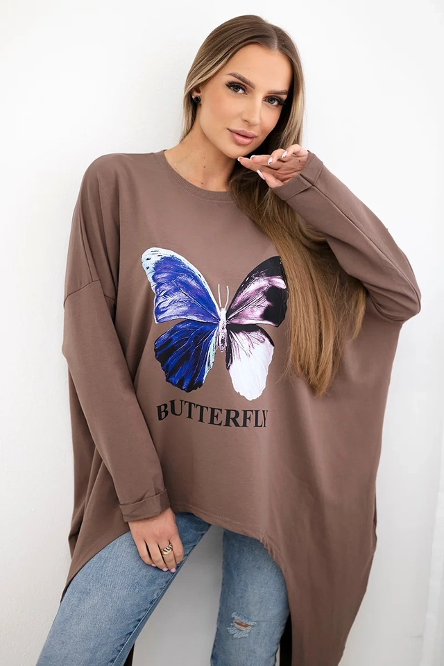 Bluzka z nadrukiem oversize mocca