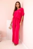 Women's viscose set with decorative flower and wide trousers - fuchsia