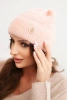 Women's winter fluffy hat with decorative button salmon