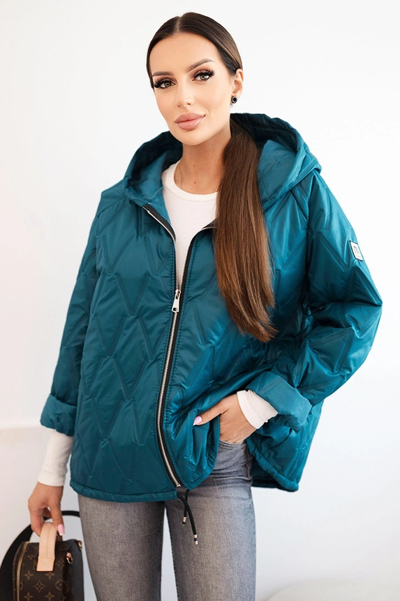 Women's quilted jacket with a hood sea green