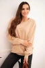 Women's basic looped cotton sweatshirt with a round neckline beige