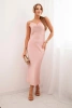 Women's satin dress with a water neckline dark pink