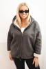 Damenjacke Plus Size mit Kapuze und Lammfell grafitowa