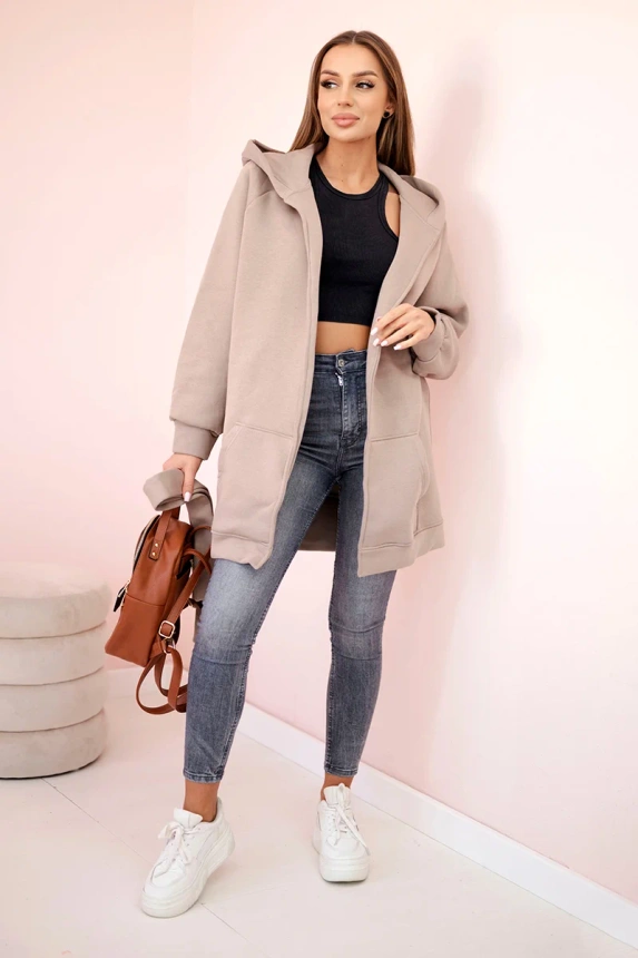 Insulated cape tied at the waist dark beige