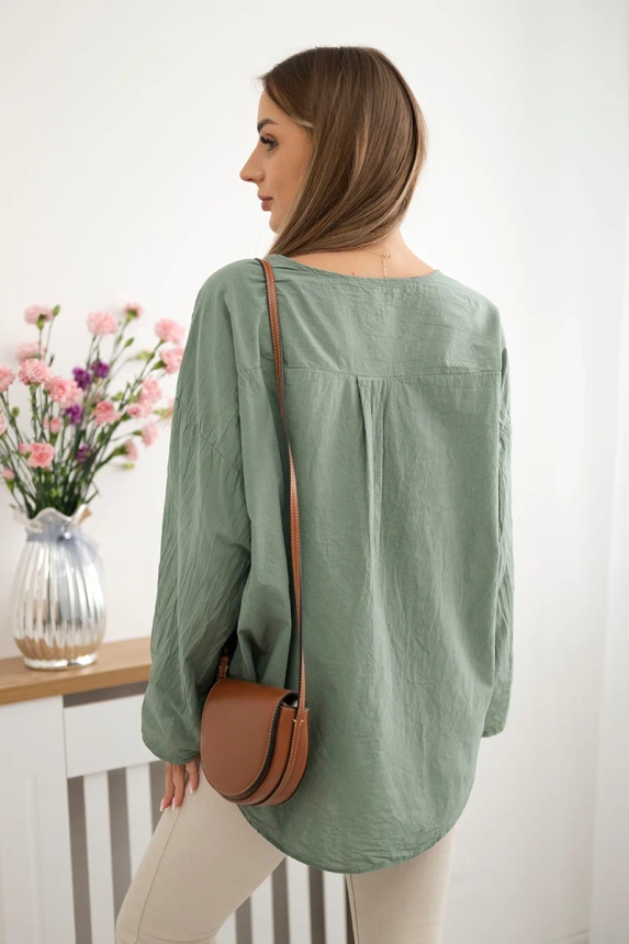 Shirt blouse with an embroidered pattern khaki