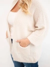 Dámsky sveter Plus Size s vreckami bez zapínania béžový