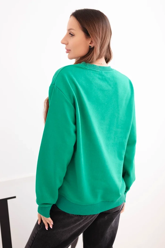 Women's basic cotton looped sweatshirt with a round neckline light green