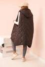 Plus Size women's quilted vest with a hood fastened with a zipper mocha