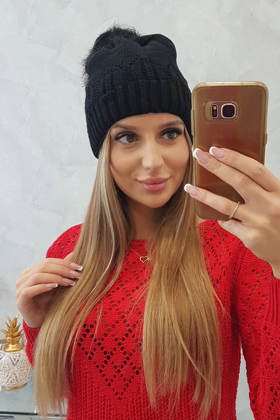Dámská čepice s bambulí Judith K347 černá