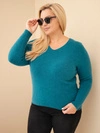 Dámsky pulóver Plus Size z baby alpaky s dlhým rukávom morská