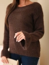 Damenpullover mit Mohair und Wolle mit Rüsche an den Ärmeln braun