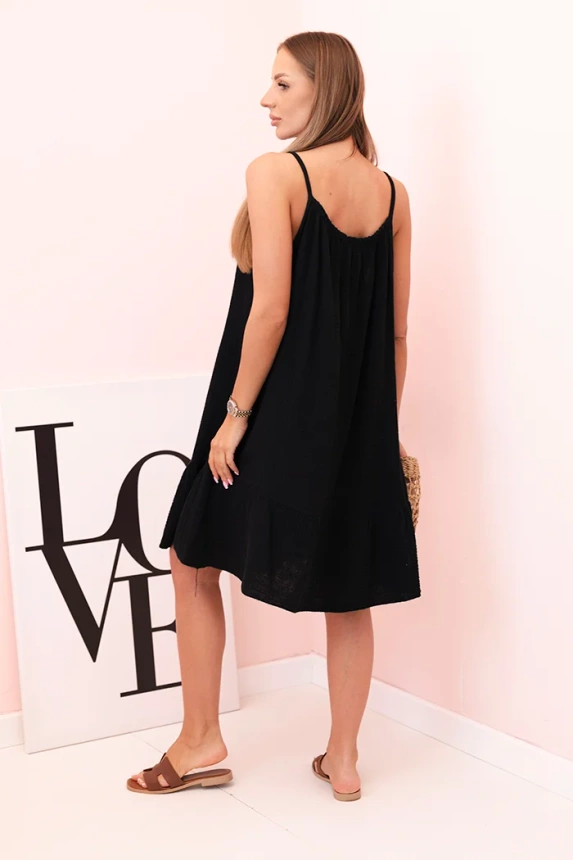 Women's muslin dress with straps and frill black