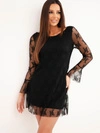 Damenkleid aus Spitze mit Bindung und langem Ärmel schwarz