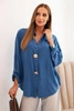 Women's shirt with viscose, decorative buttons, and denim collar blue