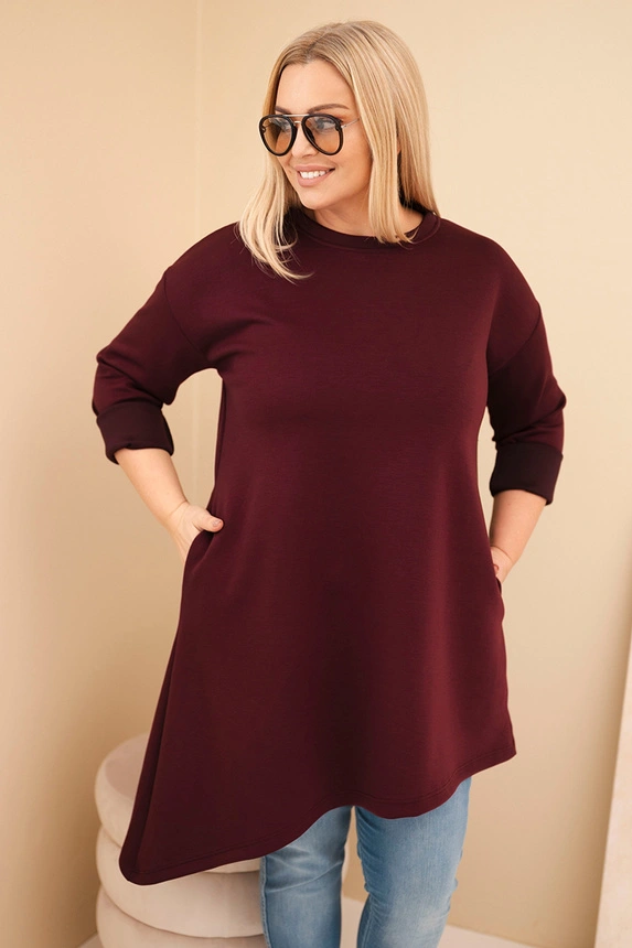 Damenkleid Plus Size aus Viskose mit lockerer Passform und langen Ärmeln lila