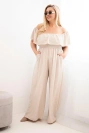 Women's Plus Size jumpsuit with ruffle and short sleeves beige