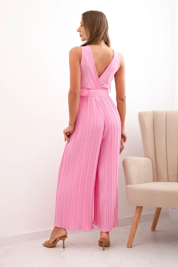 Pleated viscose jumpsuit light pink