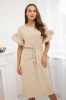 Dress tied at the waist with decorative sleeves beige