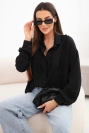 Women's viscose shirt with long sleeves and ruffles black