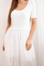 Damen-Baumwoll-Midi-Kleid mit kurzen Ärmeln und ausgestelltem Saum weiß