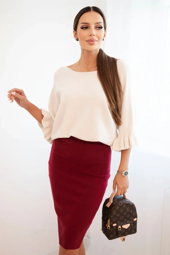 Women's viscose skirt made of elastic knit burgundy