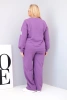 Moteriškas Plus Size komplektas su laisvu megztiniu ir plačiomis kelnėmis violetinis