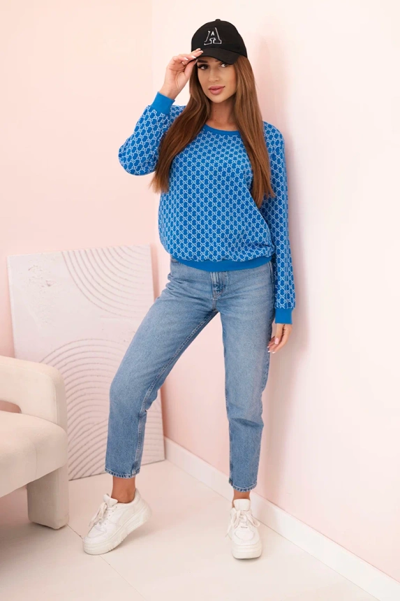 Damen Sweatshirt mit Print und Rundhalsausschnitt kornblumenblau